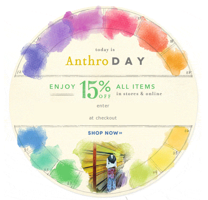 Take 15% off your Anthropologie.com order, TODAY ONLY!!!