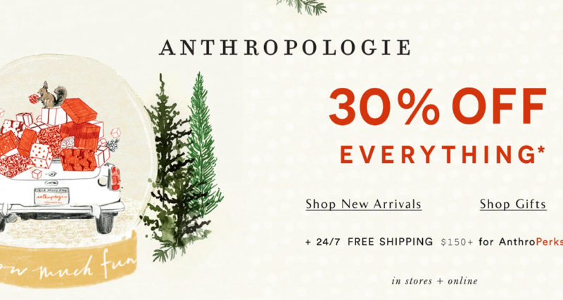 Celebrating the Anthropologie Black Friday 2018 promo and other Black Friday deals around the webby world