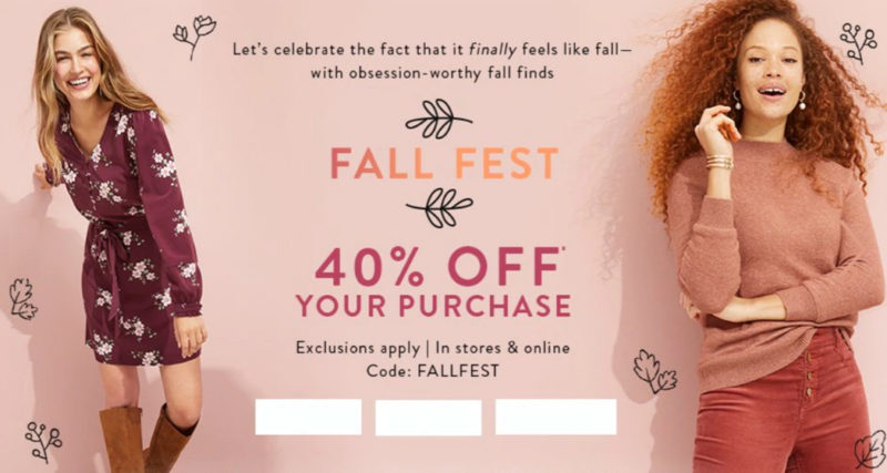 Get 40% off in the October 2019 LOFT Fallfest Promo